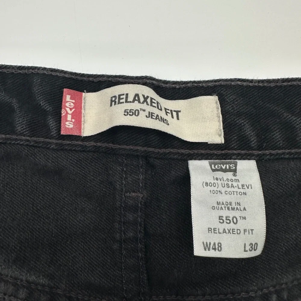 Levis‎ 550 Relaxed Fit Black Denim Jeans Mens W48 L30 (Actual 45x29) Grunge VTG